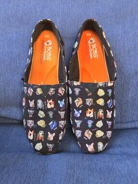 BOBS for Dogs Black Slip-On Canvas Shoes with Colorful Dog Print (10)